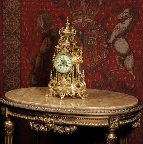 fig 1. Antique Boudoir Clock - French Gilt Brass Louis XVI by A.D. Mougin