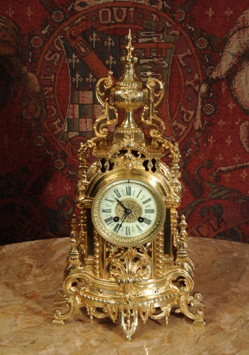 fig 2. Antique Boudoir Clock - French Gilt Brass Louis XVI by A.D. Mougin