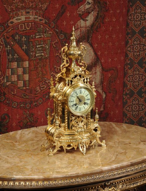 fig 3. Antique Boudoir Clock - French Gilt Brass Louis XVI by A.D. Mougin