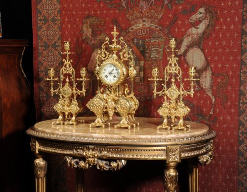 fig 2. Japy Freres Antique French Gilt Brass Gothic Clock Set
~ French - Circa 1890 ~