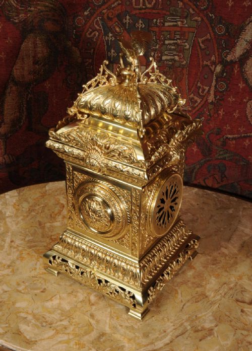 fig 5. Antique Table Clock ~ French Gilt Brass by Fritz Marti with Eagle
