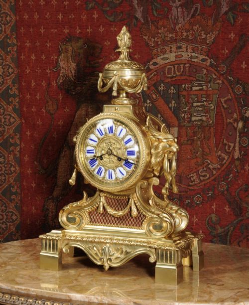 fig 1. Magnificent Antique French Brass Drum Head Clock
