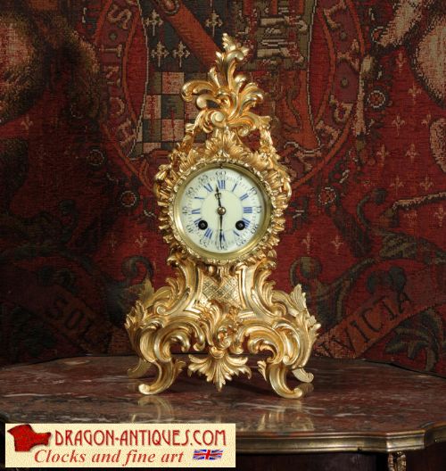 Antique French Rococo Boudoir Clock
by A. D. Mougin 
