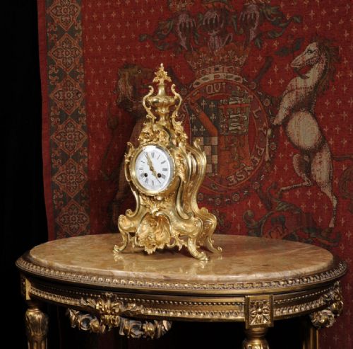 fig 1. Stunning Antique French Rococo Clock with Dolphin by A. D. Mougin