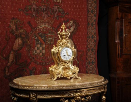 fig 2. Stunning Antique French Rococo Clock with Dolphin by A. D. Mougin