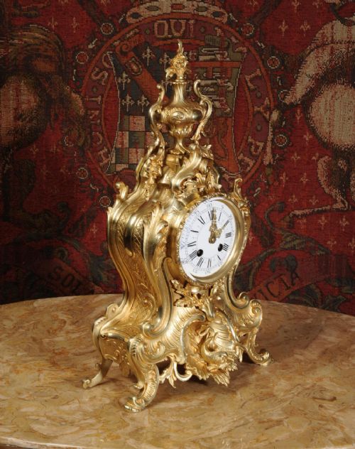 fig 3. Stunning Antique French Rococo Clock with Dolphin by A. D. Mougin