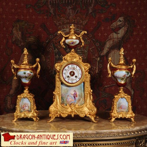 Stunning Sevres Porcelain and Gilt Metal Clock Set ~ Love
~ French - Circa 1890 ~