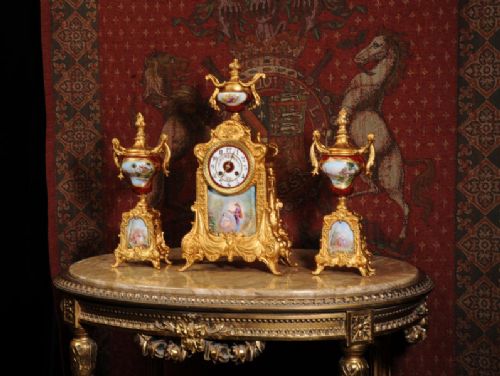 fig 2. Stunning Sevres Porcelain and Gilt Metal Clock Set ~ Love
~ French - Circa 1890 ~