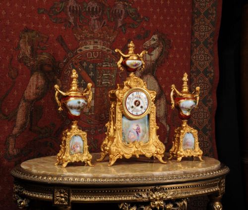fig 3. Stunning Sevres Porcelain and Gilt Metal Clock Set ~ Love
~ French - Circa 1890 ~