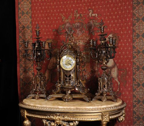 fig 1. Large Bronze Antique French Clock Set