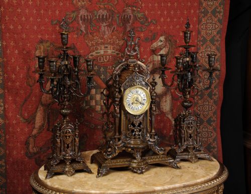 fig 2. Large Bronze Antique French Clock Set