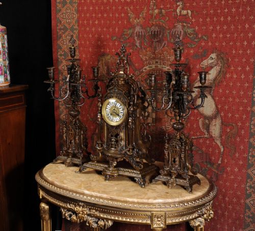 fig 3. Large Bronze Antique French Clock Set