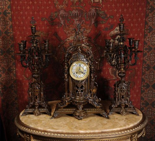 fig 5. Large Bronze Antique French Clock Set