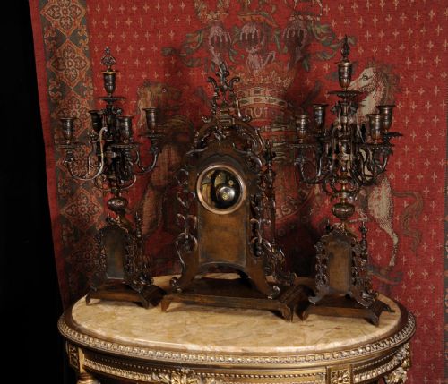 fig 6. Large Bronze Antique French Clock Set
