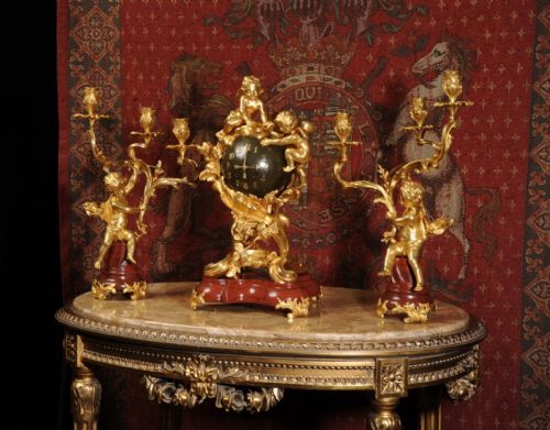 fig 1. Exceptional Antique French Ormolu and Red Marble Clock Set - Cherubs
by Charles Hour of Paris