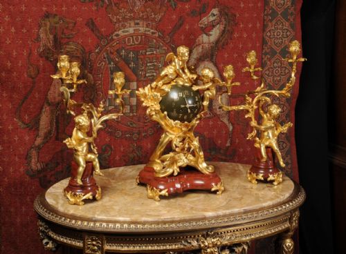 fig 2. Exceptional Antique French Ormolu and Red Marble Clock Set - Cherubs
by Charles Hour of Paris