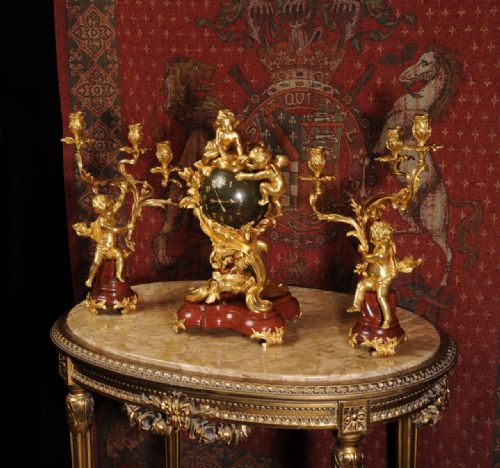 fig 3. Exceptional Antique French Ormolu and Red Marble Clock Set - Cherubs
by Charles Hour of Paris