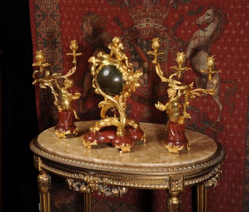 fig 4. Exceptional Antique French Ormolu and Red Marble Clock Set - Cherubs
by Charles Hour of Paris