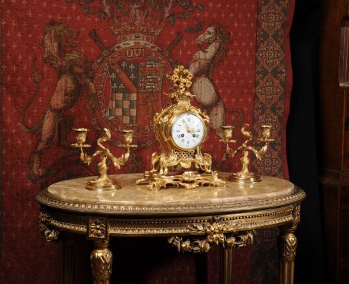 fig 2. Antique French Ormolu Rococo Boudoir Clock Set ~ Louis Boname