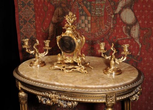 fig 4. Antique French Ormolu Rococo Boudoir Clock Set ~ Louis Boname