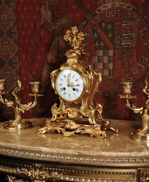 fig 5. Antique French Ormolu Rococo Boudoir Clock Set ~ Louis Boname