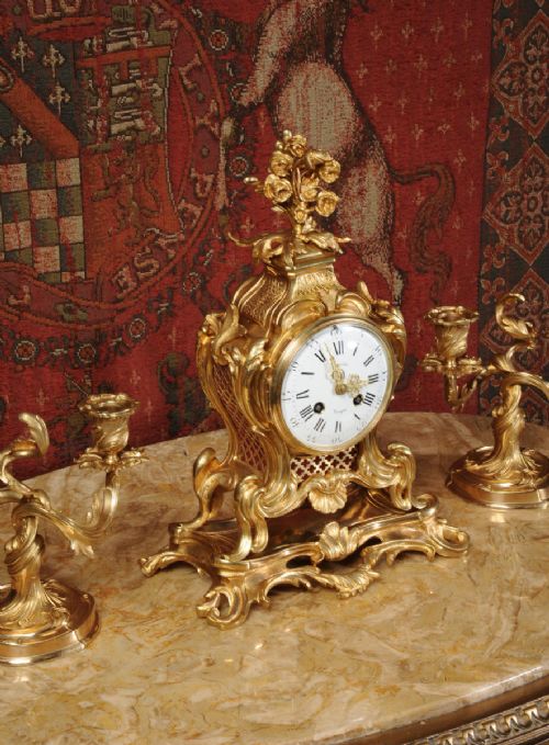 fig 6. Antique French Ormolu Rococo Boudoir Clock Set ~ Louis Boname