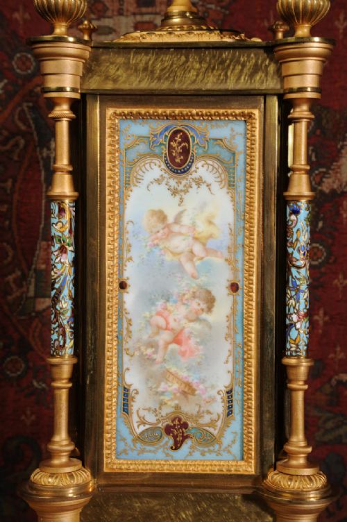 fig 2. Sevres Porcelain, Champlevé Enamel and Ormolu Boudoir Clock ~ Cherubs, by Samuel Marti