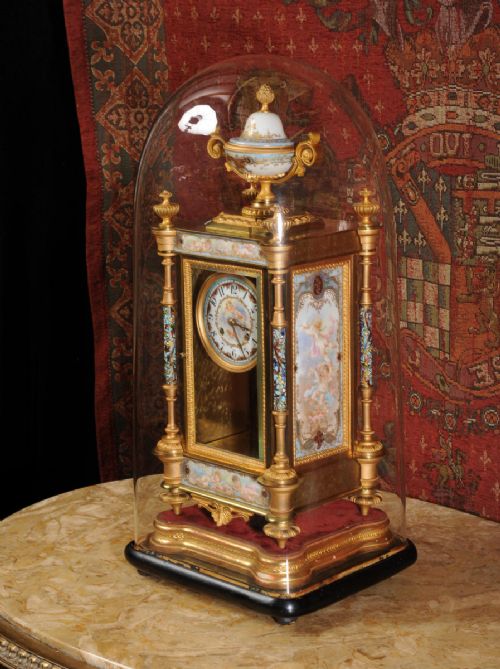 fig 5. Sevres Porcelain, Champlevé Enamel and Ormolu Boudoir Clock ~ Cherubs, by Samuel Marti