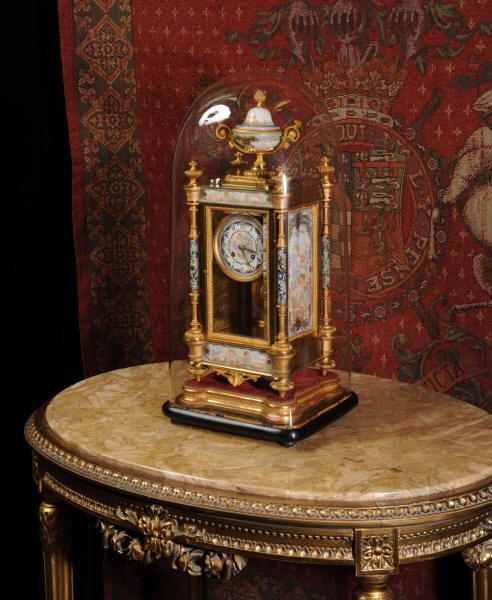 fig 6. Sevres Porcelain, Champlevé Enamel and Ormolu Boudoir Clock ~ Cherubs, by Samuel Marti