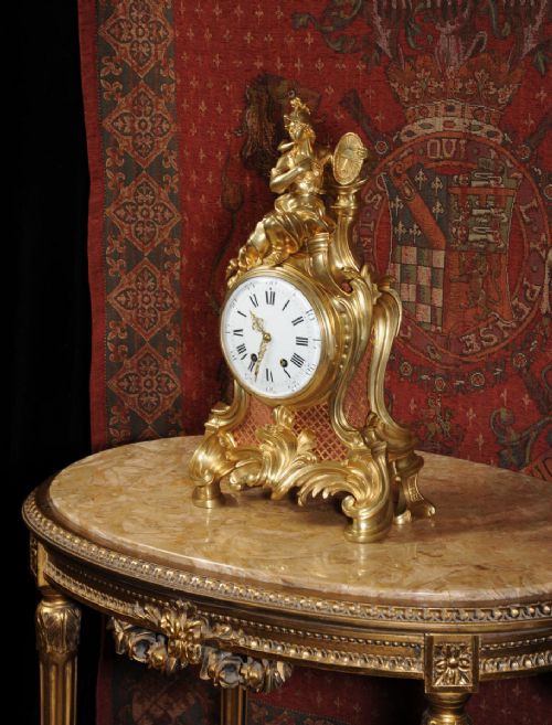 fig 2. A Very Large Antique French Rococo Clock Featuring Athena by Vincenti