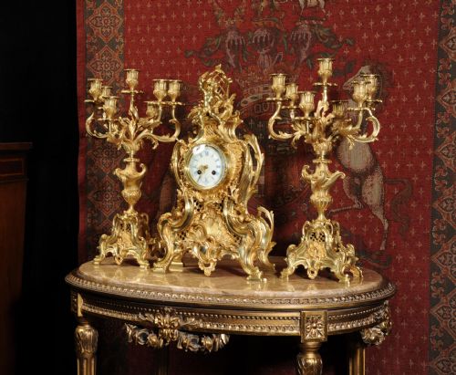 fig 1. Japy Freres Large Bronze Rococo Clock Set