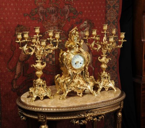 fig 2. Japy Freres Large Bronze Rococo Clock Set