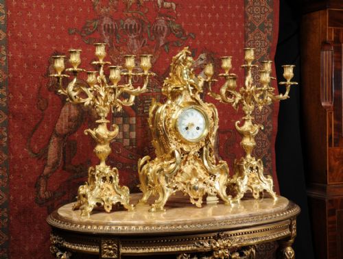 fig 3. Japy Freres Large Bronze Rococo Clock Set