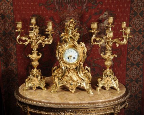 fig 4. Japy Freres Large Bronze Rococo Clock Set