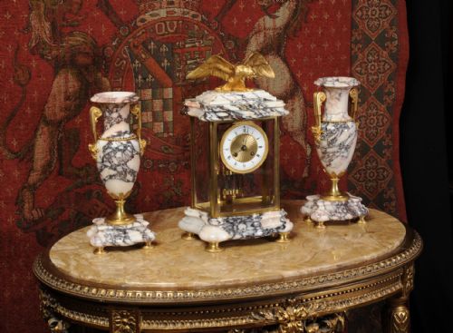 fig 2. Stunning Ormolu and Specimen Marble Four Glass Crystal Regulator Set
by Fritz Marti