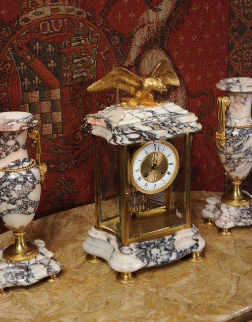 fig 5. Stunning Ormolu and Specimen Marble Four Glass Crystal Regulator Set
by Fritz Marti