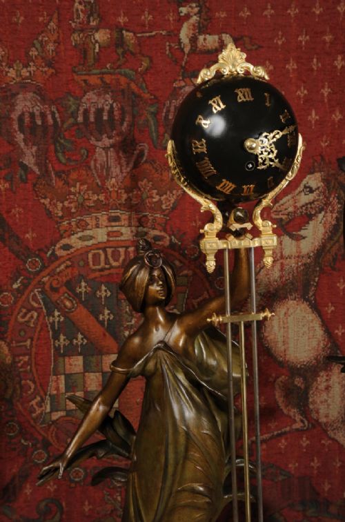fig 1. Rare Art Nouveau Swinging Mystery Clock Set
by Auguste Louis Mathurin Moreau (1834-1917)