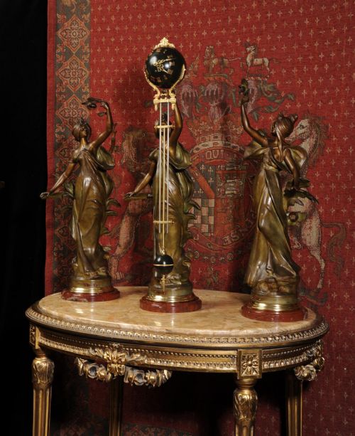 fig 2. Rare Art Nouveau Swinging Mystery Clock Set
by Auguste Louis Mathurin Moreau (1834-1917)
