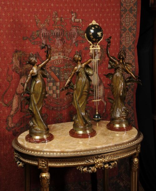 fig 3. Rare Art Nouveau Swinging Mystery Clock Set
by Auguste Louis Mathurin Moreau (1834-1917)