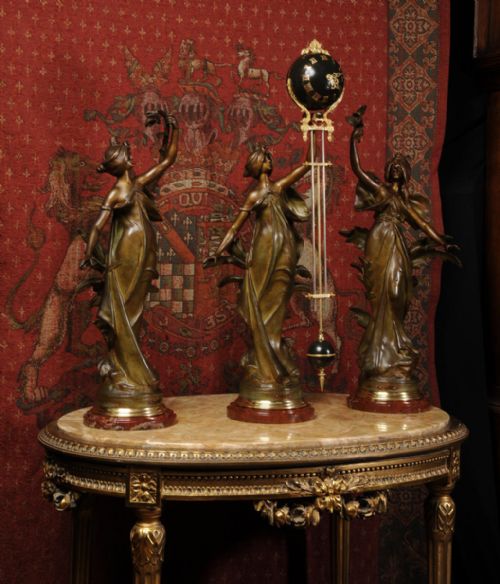 fig 4. Rare Art Nouveau Swinging Mystery Clock Set
by Auguste Louis Mathurin Moreau (1834-1917)