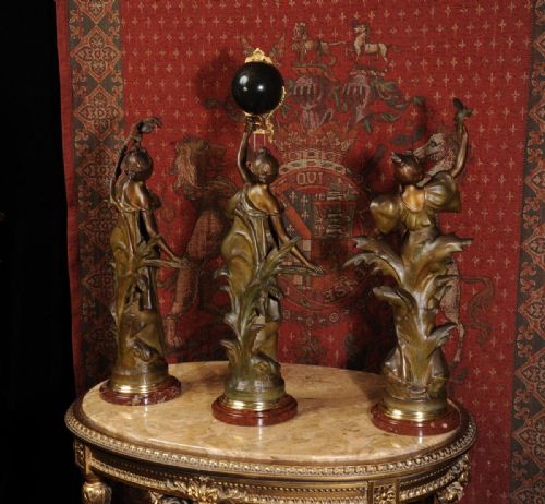 fig 5. Rare Art Nouveau Swinging Mystery Clock Set
by Auguste Louis Mathurin Moreau (1834-1917)