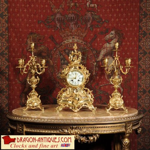 Stunning Antique French Rococo Clock Set