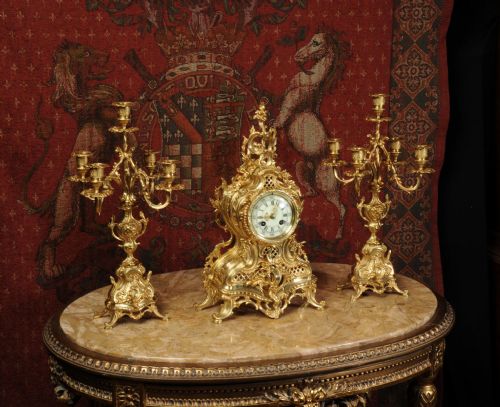 fig 3. Stunning Antique French Rococo Clock Set