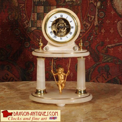 Rare Cherub on a Swing Boudoir Clock