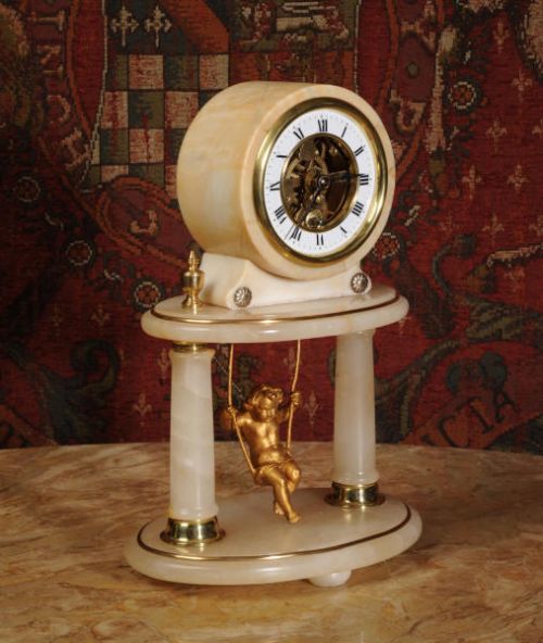 fig 1. Rare Cherub On A Swing Boudoir Clock