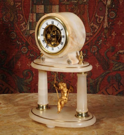 fig 2. Rare Cherub On A Swing Boudoir Clock