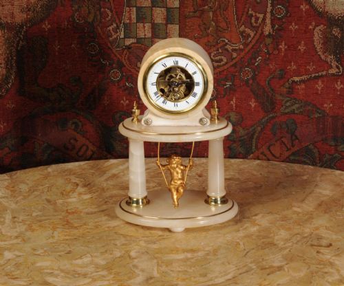 fig 3. Rare Cherub On A Swing Boudoir Clock