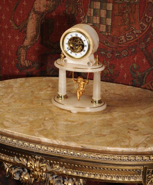 fig 4. Rare Cherub On A Swing Boudoir Clock