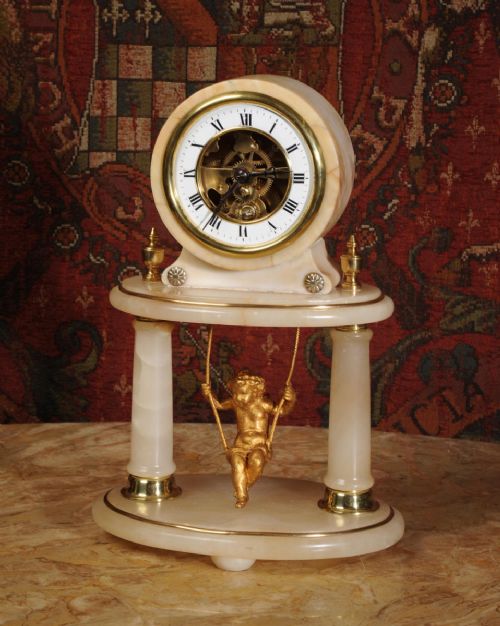 fig 5. Rare Cherub On A Swing Boudoir Clock