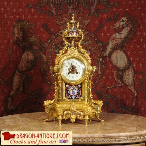 Cloisonné Enamel Mounted Gilt Brass Antique French Clock